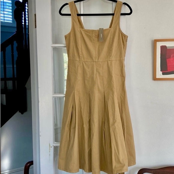 J. Crew Pleated Pinafore Chino Dress in Honey Brown - Picture 4 of 15